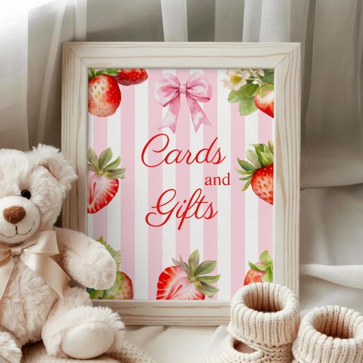 Watercolor Strawberries Baby Shower Cards & Gifts  ポスター