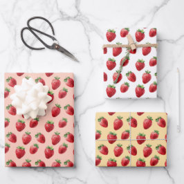 Watercolor Strawberries Fruit Pattern  ラッピングペーパーシート
