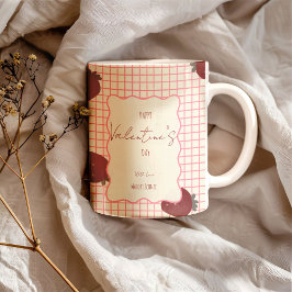 Watercolor Strawberries on Pink Grid- Valentine ツートーンマグカップ