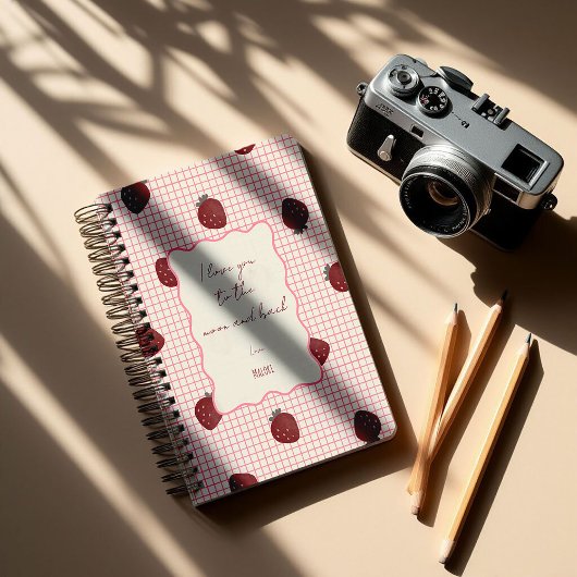 Watercolor Strawberries on Pink Grid- Valentine プランナー手帳