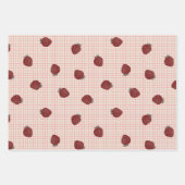 Watercolor Strawberries on Pink Grid - Valentine ラッピングペーパーシート (正面2)