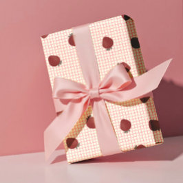 Watercolor Strawberries on Pink Grid - Valentine ラッピングペーパー