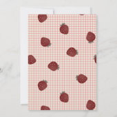 Watercolor Strawberries on Pink Grid- Valentine 招待状 (裏面)