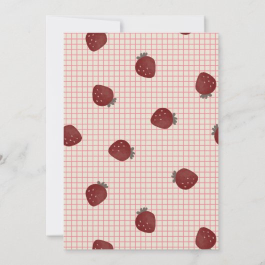 Watercolor Strawberries on Pink Grid- Valentine 招待状 (裏面)