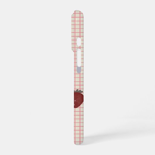 Watercolor Strawberries on Pink Grid - Valentine iPhoneケース (左側面)