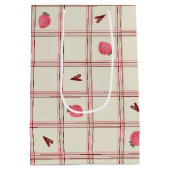 Watercolor Strawberries on Pink Plaid – Valentine ミディアムペーパーバッグ (裏面)