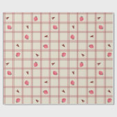 Watercolor Strawberries on Pink Plaid – Valentine ラッピングペーパー (フラット)