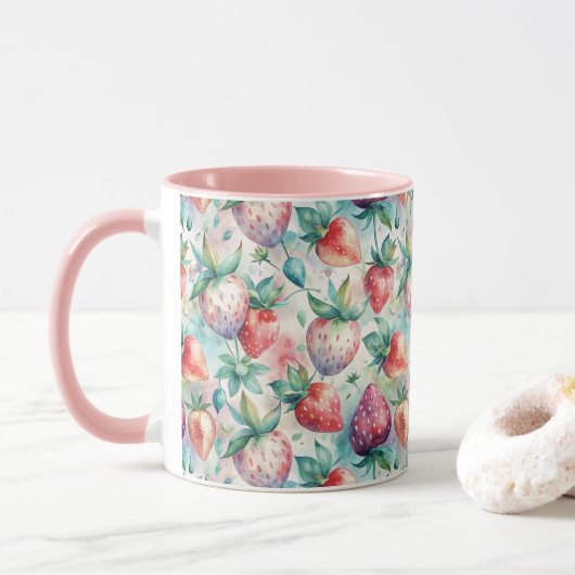Watercolor Strawberry マグカップ (ドーナツ)