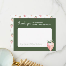 Watercolor Strawberry Berry Sweet Baby Shower サンキューカード