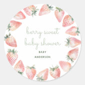 Watercolor Strawberry Berry Sweet Baby Shower ラウンドシール (正面)