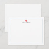 Watercolor Strawberry Blue Border Personalized ノートカード (正面/裏面)