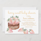 Watercolor Strawberry Cake Berry Sweet Baby Shower 招待状 (正面)