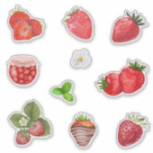 Watercolor Strawberry Fruit, Jam and Flowers  シール (正面)
