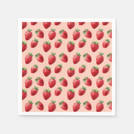 Watercolor Strawberry Fruit Pattern Pastel Pink  スタンダードカクテルナプキン