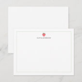 Watercolor Strawberry Green Border Personalized ノートカード (正面/裏面)