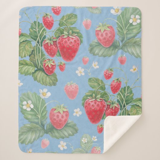Watercolor strawberry pattern シェルパブランケット (正面)