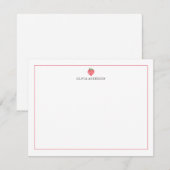 Watercolor Strawberry Red Border Personalized ノートカード (正面/裏面)