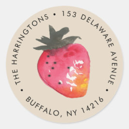 Watercolor Strawberry Round Return Address Label ラウンドシール