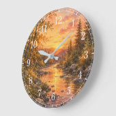 Watercolor Stream Wall Clock — Nature-Inspired Des ラージ壁時計 (傾斜)