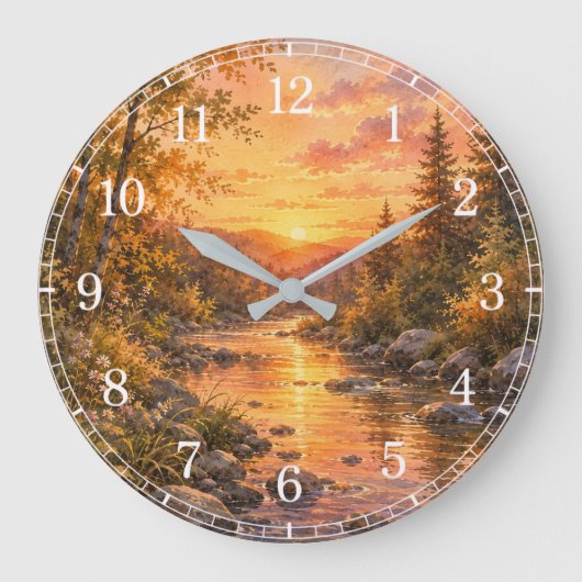Watercolor Stream Wall Clock — Nature-Inspired Des ラージ壁時計 (正面)