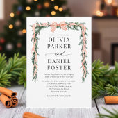 Watercolor Striped Red Bow Christmas Greenery 招待状