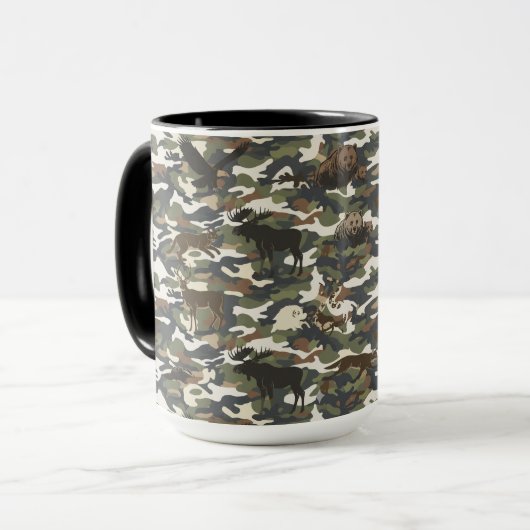  Watercolor Style Camouflage Camo with Animals マグカップ (正面左)