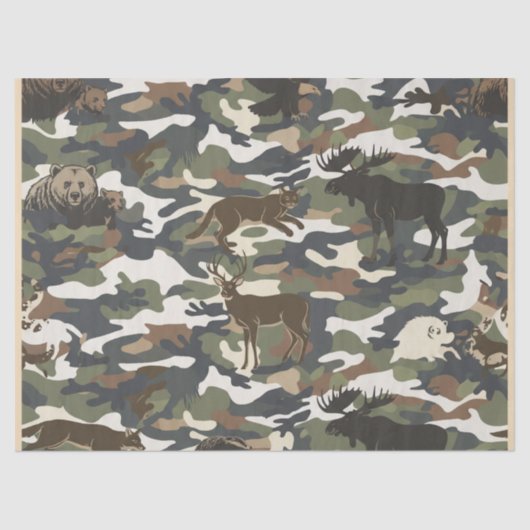  Watercolor Style Camouflage Camo with Animals 薄葉紙 (正面)