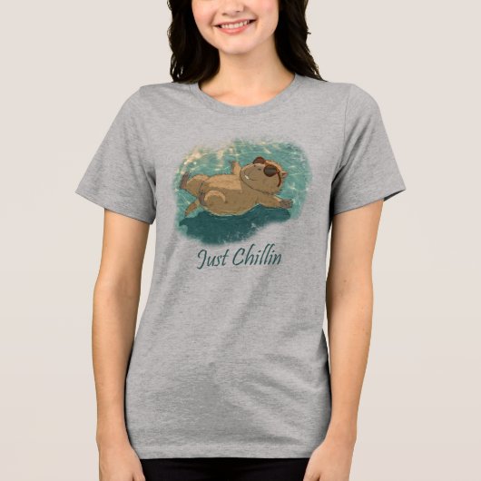 Watercolor Style Fun Capybara Just Chillin Quote トライブレンドTシャツ (正面)