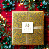 Watercolor Style Holly Branches Handmade Quote スクエアシール