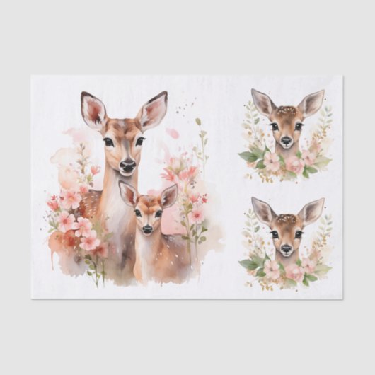 Watercolor Style Illustration of a Doe & Fawns 薄葉紙 (正面)