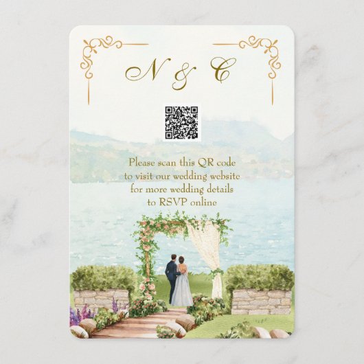 Watercolor Style QR Code Wedding Enclosure Card エンクロージャーカード (正面)