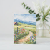 Watercolor Style Spring Meadow with Flowers ポストカード (スタンド正面)