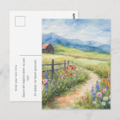 Watercolor Style Spring Meadow with Flowers ポストカード (正面/裏面)