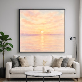 Watercolor Style Sunset Over Sea Art ポスター