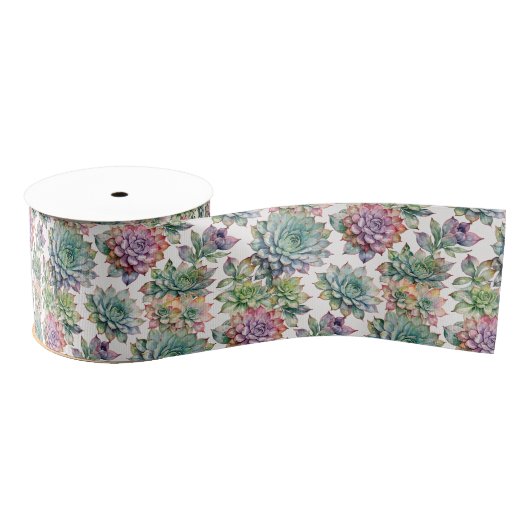 Watercolor Succulent Botanical Garden グログランリボン (リール)