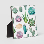 Watercolor Succulent Cactus Pattern フォトプラーク (正面)