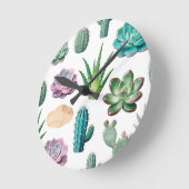 Watercolor Succulent Cactus Pattern ラウンド壁時計 (傾斜)