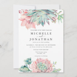 Watercolor Succulent Coastal Wedding Invitation 招待状