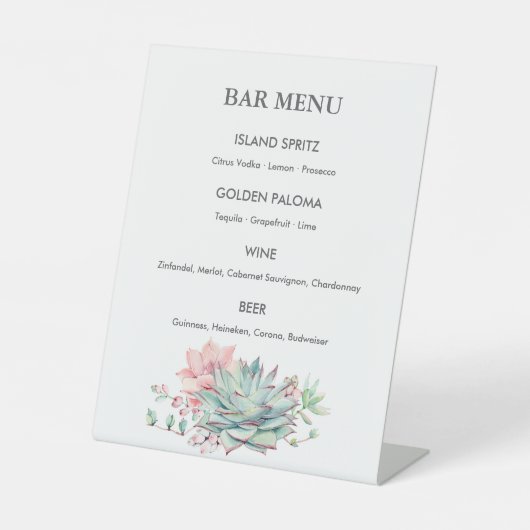 Watercolor Succulent Wedding Bar Menu Sign 台座サイン (正面)