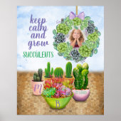 Watercolor Succulent Wreath Cactus Monogram Photo ポスター (正面)
