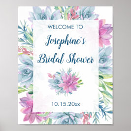 Watercolor Succulents Foliage Bridal Shower ポスター
