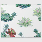 Watercolor succulents seamless pattern, echeveria ラッピングペーパー (フラット)