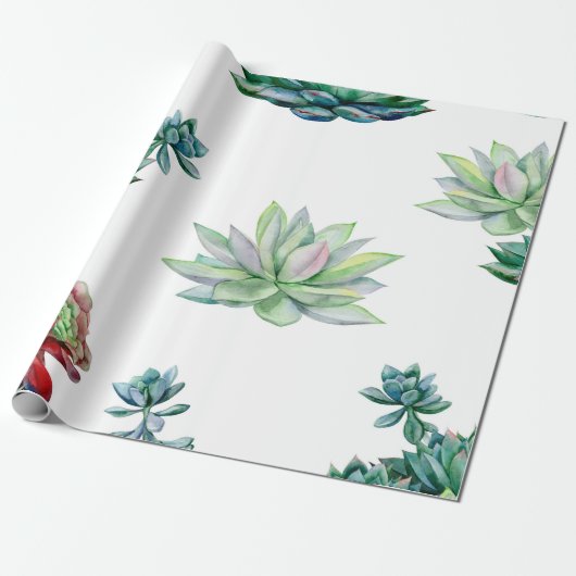 Watercolor succulents seamless pattern, echeveria ラッピングペーパー (アンロールド)