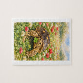 Watercolor Sulcata Tortoise with lucky clover ジグソーパズル (横)