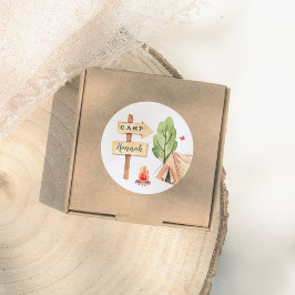 Watercolor Summer Camping Girls Birthday Party ラウンドシール