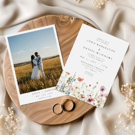 Watercolor Summer Floral Photo Wedding Invitation 招待状