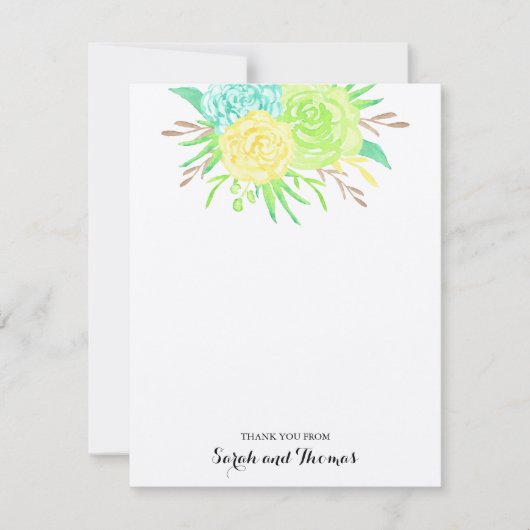 Watercolor Summer Flower Thank You Cards 招待状 (正面)