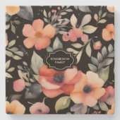 Watercolor summer flowers pattern monogrammed ストーンコースター (正面)