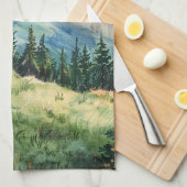 Watercolor Summer Mountain キッチンタオル (四つ折り)