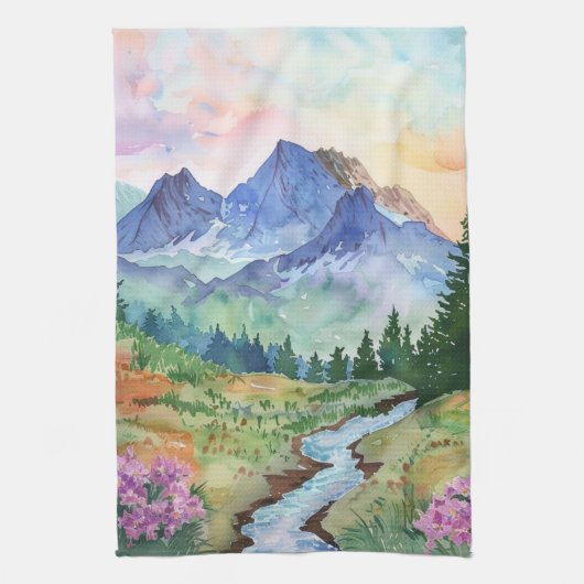 Watercolor Summer Mountain キッチンタオル (縦)